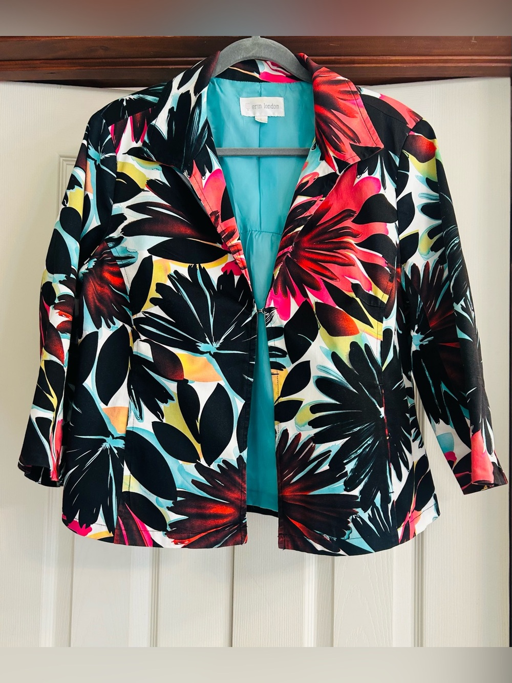 erin london Black Floral Blazer with Teal Lining